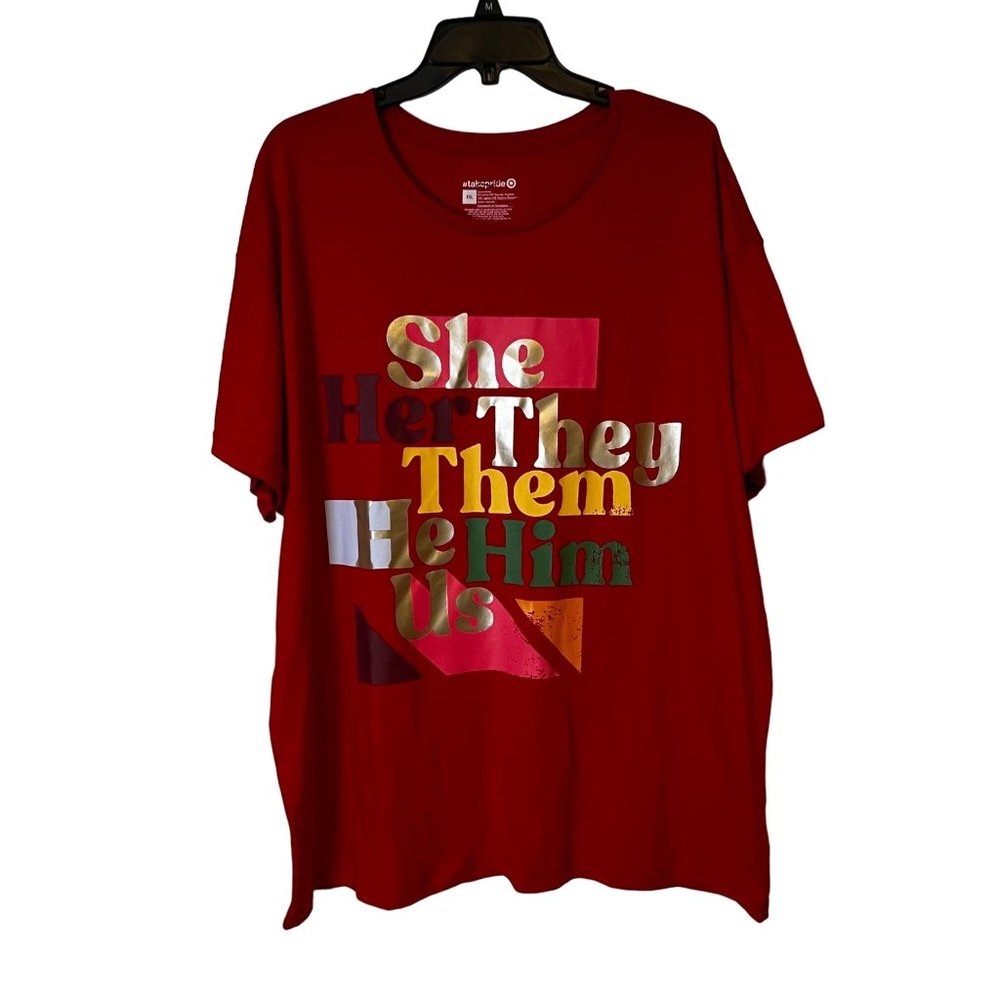 Take Pride LGBTQIA T Shirt Womens Size 2XL Red She Her They Them He Him Us NEW